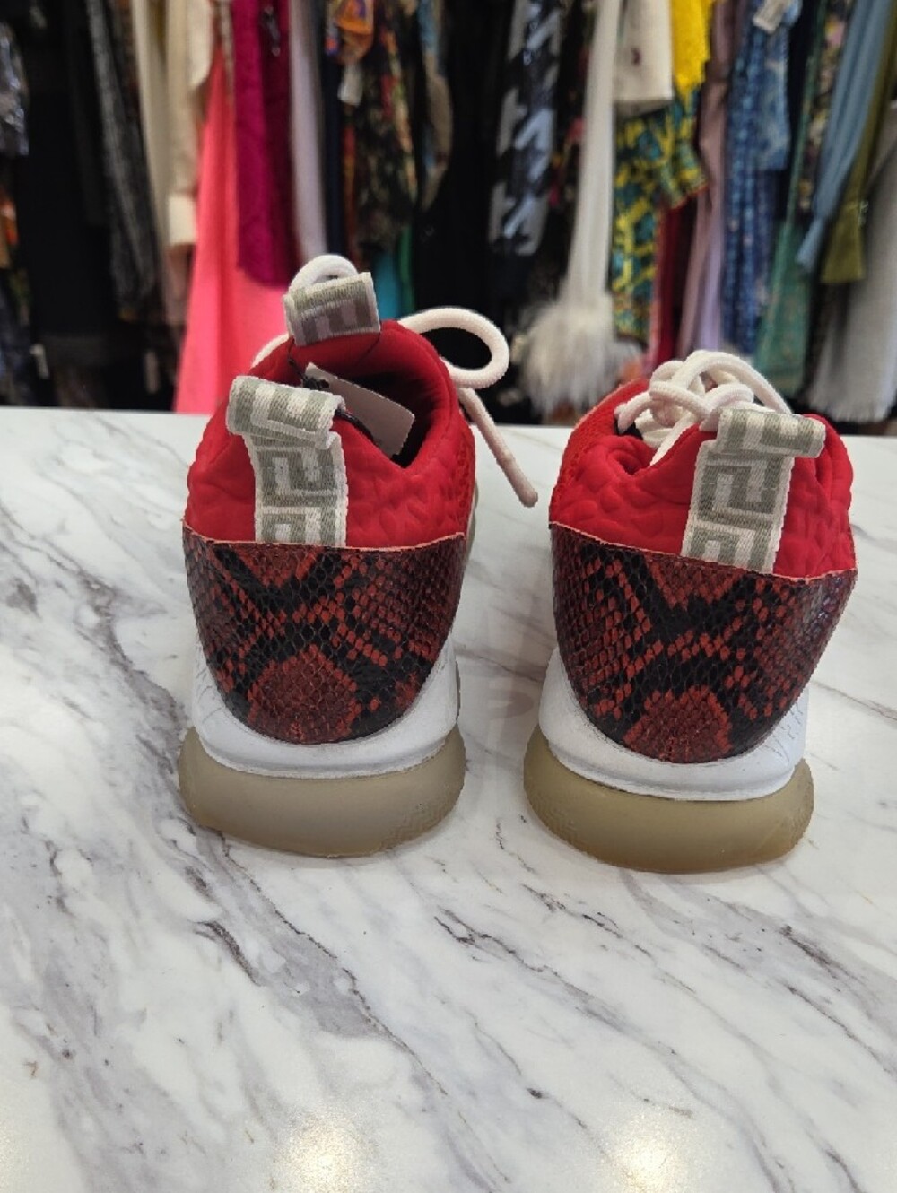 Versace Red Mesh & Snake-Print Women's Sneakers - Picture 5 of 13